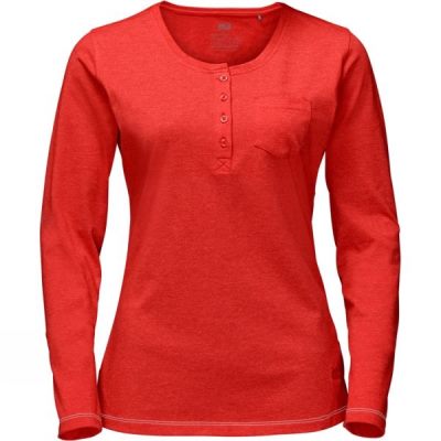 Tee Jack Wolfskin Essential Longsleeve Mujer - Rojas - Chile LTP394087